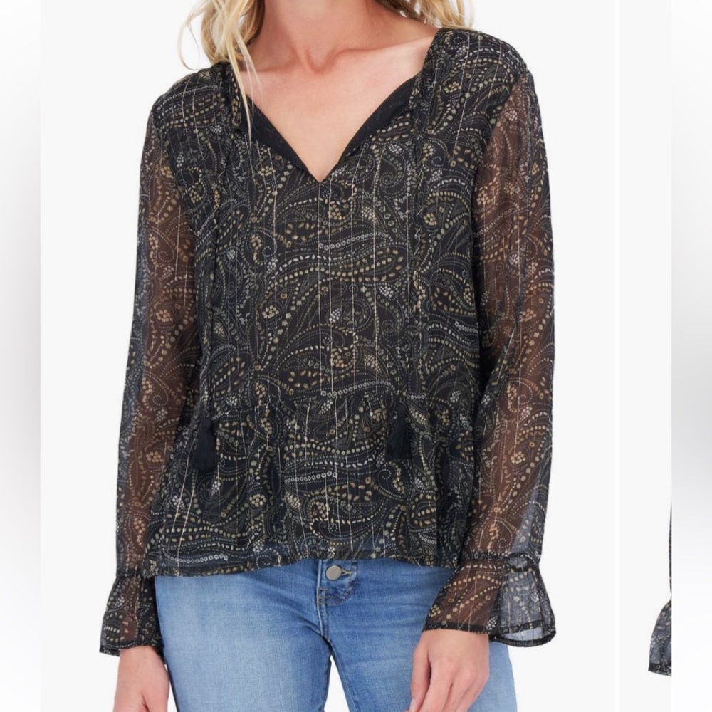 Lucky Brand Black Paisley Peplum XS
